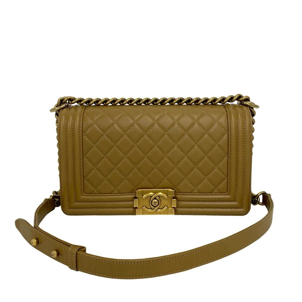 CHANEL Boy Chanel Lambskin Leather Chain Semi Shoulder Bag, Brown 30251